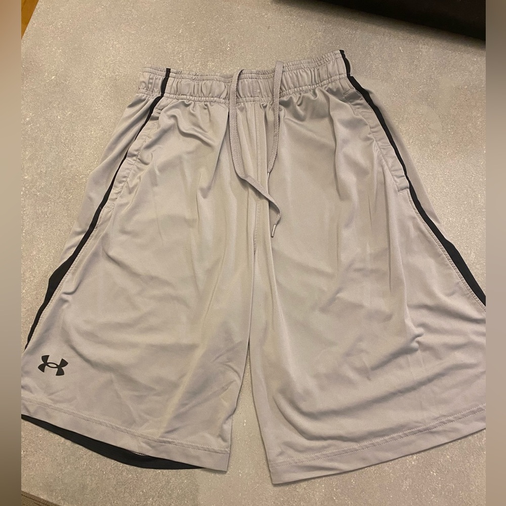 Under Armour Men's Light Gray and Black Athletic Shorts